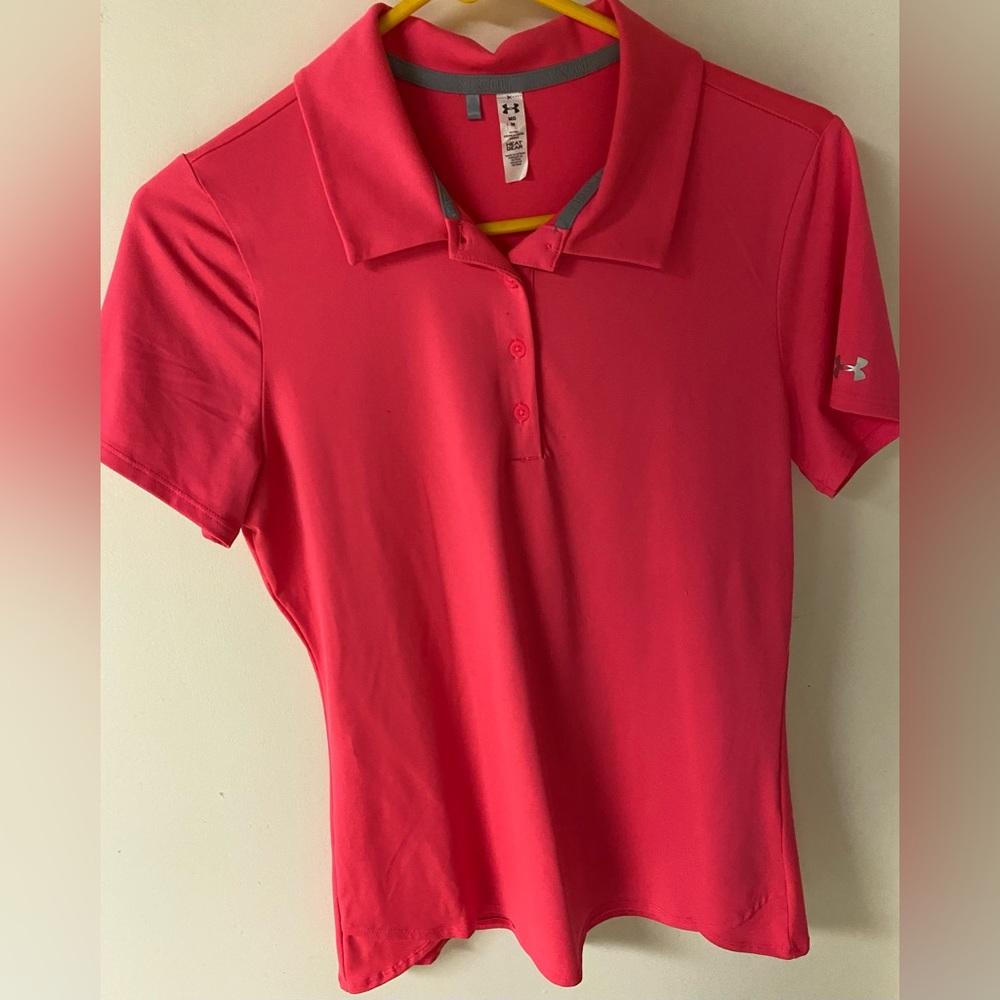 Women under armour polo top button hot pink shirt